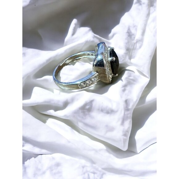Classic Ring Square Cut Black Obsidian Colored CZ Sterling Silver Size 7 - Picture 9 of 16
